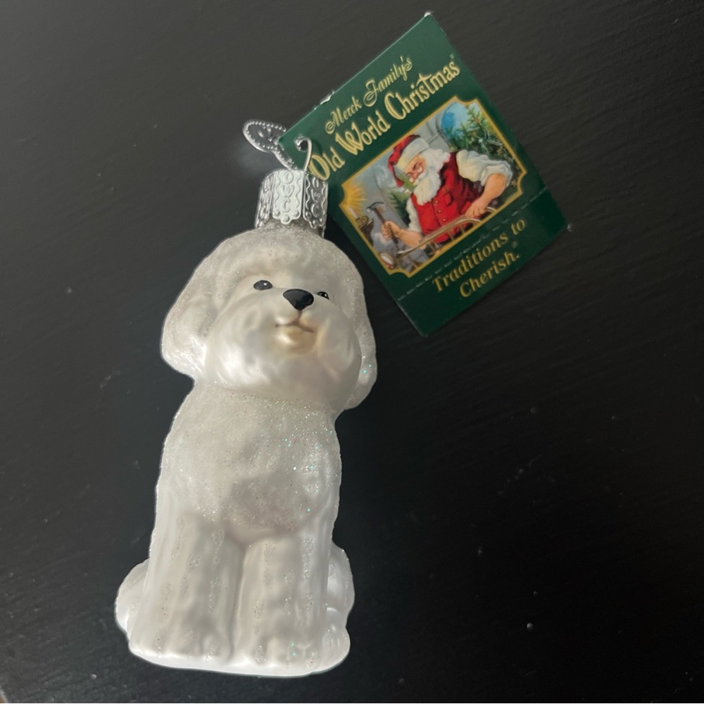 Old World Christmas BICHON FRISE Glass Ornament NWT Glitter Fancy 2009 Dog